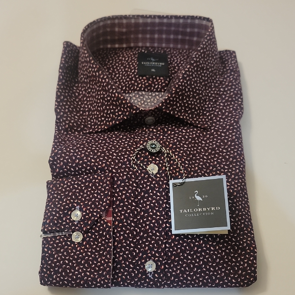 Tailorbyrd Men's Maroon and White Patterned Shirt